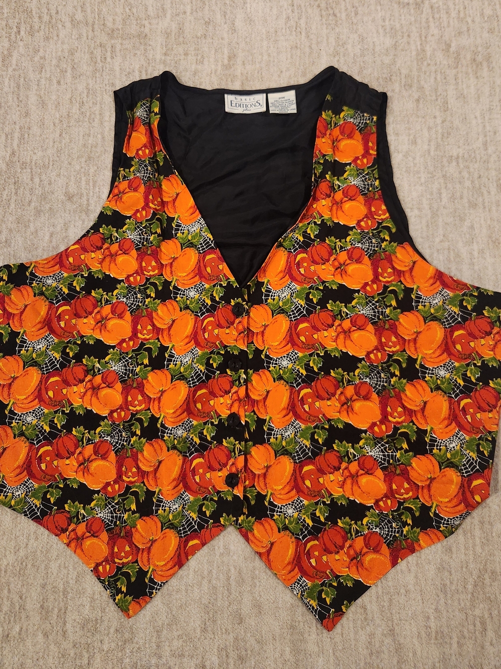 VTG Basic Editions Halloween Pumpkin Spidider Web Vest Size 20